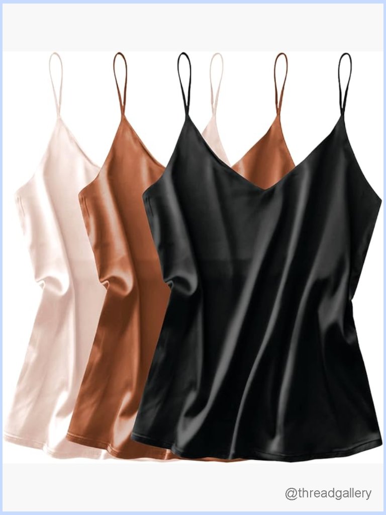 3 Pack Silk Satin Tank Top V Neck Camisole Cami Spaghetti Strap Loose